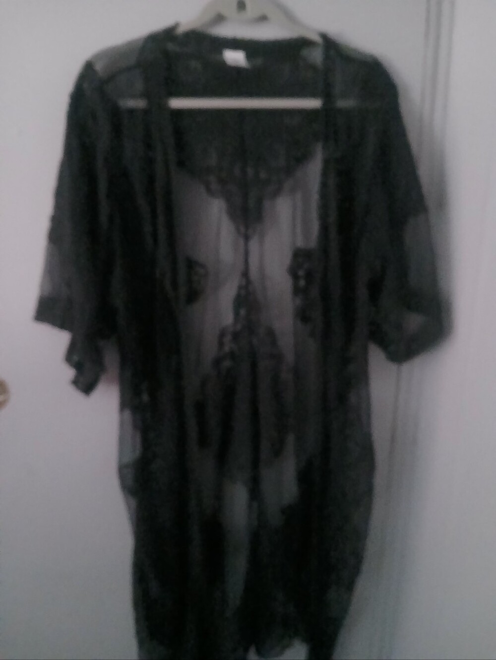 Sheer Lace Trim Black Robe - Women's Intimates Sz L/XL